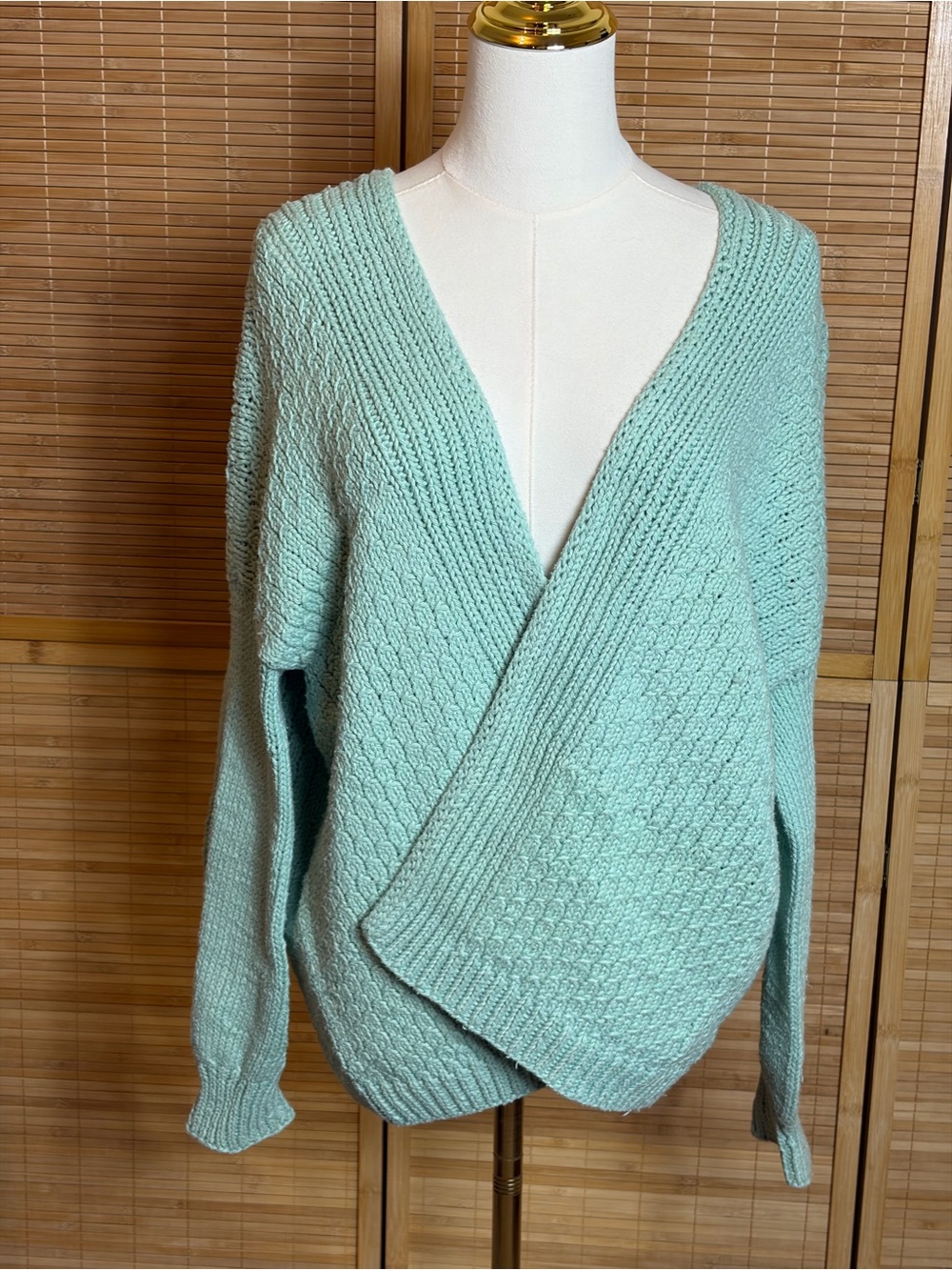 Light Mint Wrap V-Neck Sweater